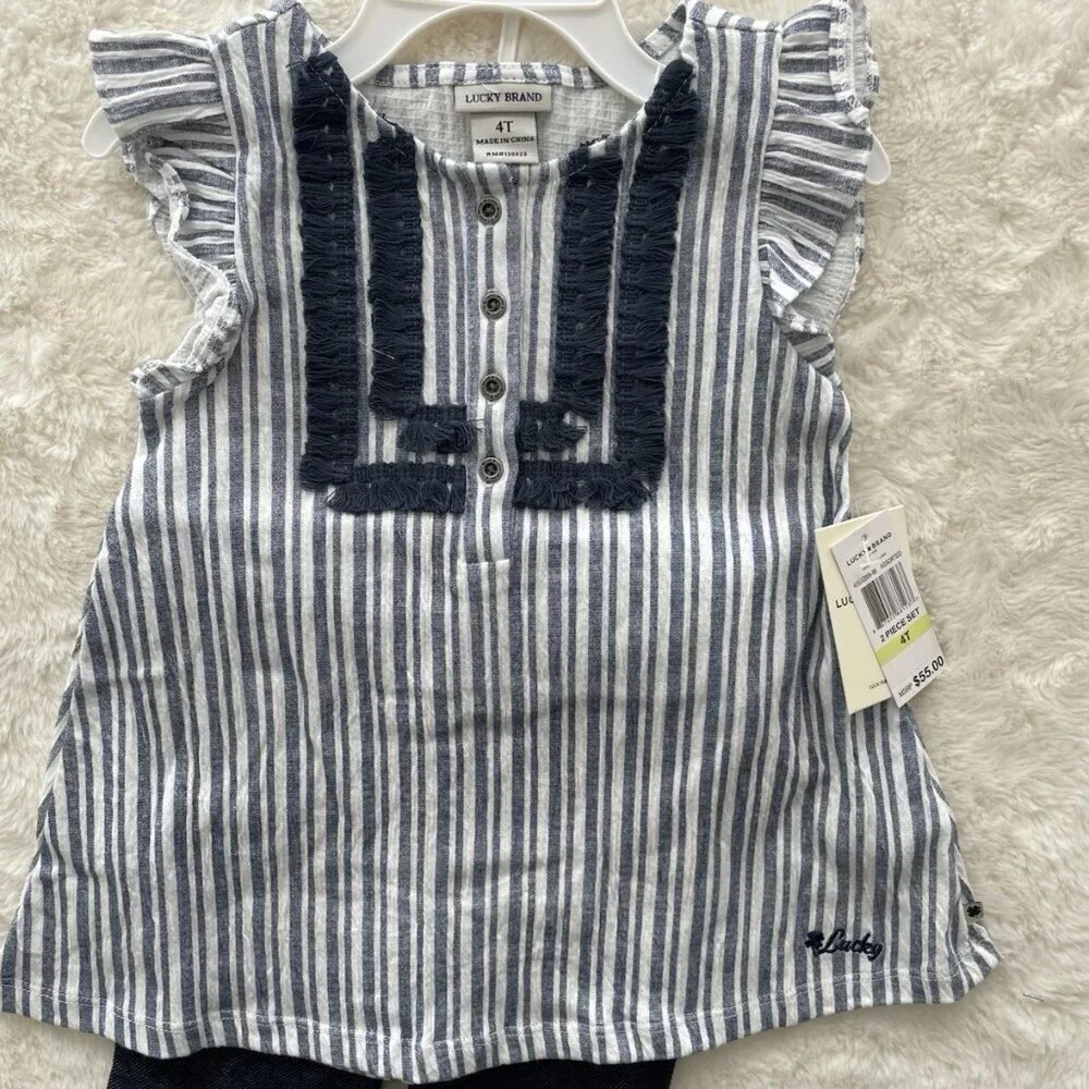 SALE! NEW Lucky Brand Girls Blue Ruffle Tank and Blue Leggings Set - 4T NWT